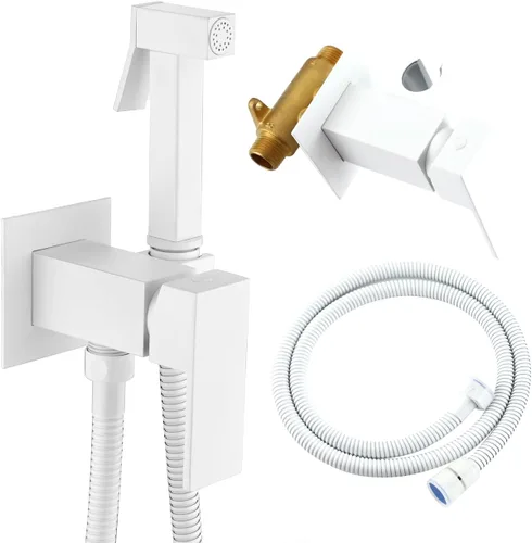 Asyas Rociador de bidé de agua caliente oculta de color blanco para inodoro con válvula de latón caliente y fría, juego de accesorios de bidé de