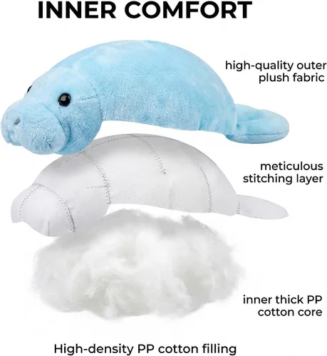 Miniatura 4 de Manatee - Peluche de Manatí azul de 7 pulgadas, animal de peluche realista suave y realista, colección de regalo de animal de manatí marino