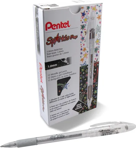 Miniatura 12 de Pentel Sparkle Pop Bolígrafo de Gel Metálico, (1.0mm) Línea Gruesa, Rosa, Caja de 12 Bolígrafos (K91-DP)