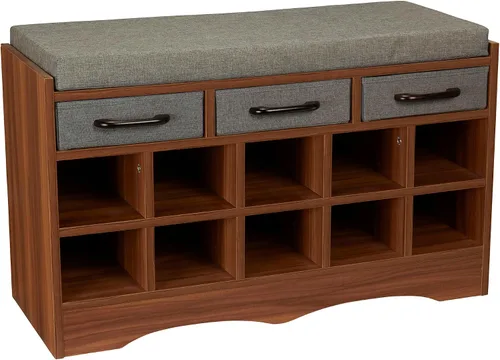 Miniatura 9 de Household Essentials Banco de zapatos de entrada con 10 cubículos, acabado de madera de fresno