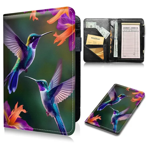 Miniatura 10 de Libros de mesero para camarera, cartera de cuero sintético con bolsillo con cremallera para mesero, organizador de libros para meseros, delantal
