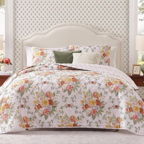 Miniatura 13 de WRENSONGE Colcha floral tamaño Queen – Juego de ropa de cama reversible de flores botánicas, colcha ligera y suave para todas las estaciones