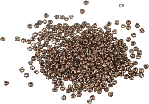 Miniatura 20 de uxcell 1000 cuentas redondas de engarzado, cuentas espaciadoras de extremo de crimpado de 0.079 pulgadas, pequeños topes para hacer pulseras y Oro