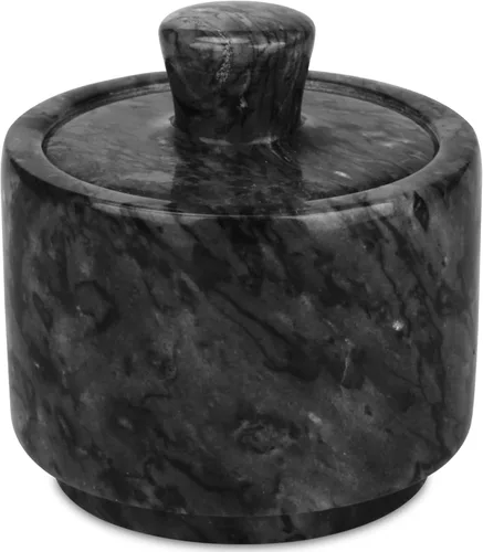 Salero de Mármol con Tapa, Cuencos de Sal y Pimienta Caja Recipiente, Frasco de Sal con Tapa para Cocina y Baño (Negro)