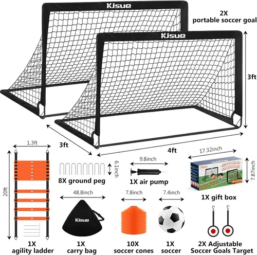 Miniatura 6 de Portería de fútbol, porterías de fútbol para niños para patio trasero, juego de 2, equipo de entrenamiento de red de fútbol de 4 x 3 pies, portería