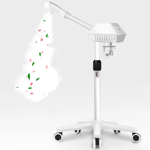 Vaporizador facial profesional, vaporizador facial de ozono spa sobre ruedas, altura y ángulo ajustables, vaporizador de esteticistas más vapor,