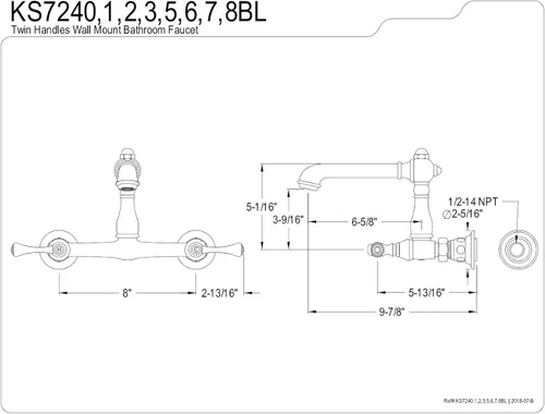 Miniatura 3 de Kingston Brass KS7247BL - Grifo de baño de montaje en pared, latón cepillado Cobrizo cepillado