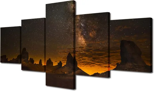 Miniatura 118 de TUMOVO Lienzo decorativo para pared de sala de estar, 5 paneles de naturaleza, Alaska, Estados Unidos, autopista alrededor de montañas, paisaje