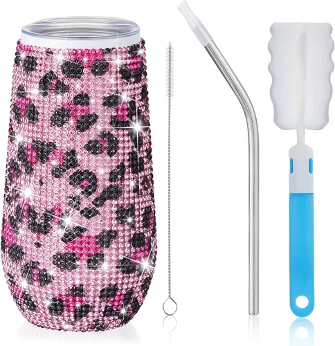 Miniatura 8 de Tessco Vasos Tumbler con Pedrería Brillante con Pajita Botella de Agua con Purpurina Tumbler de Pajita de Acero Inoxidable Vaso Aislado con Pedrería