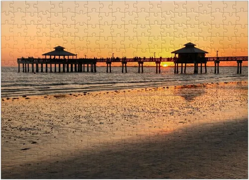 Miniatura 7 de MyPuzzle Sunset At The Pier in Fort Myers Beach On The Gulf Coast, Florida, Estados Unidos, rompecabezas prémium de 100 piezas para adultos