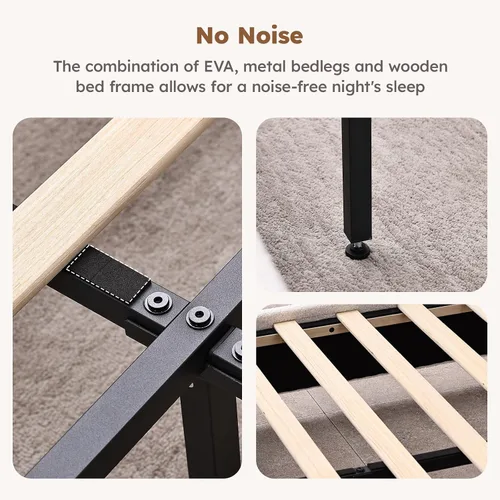 Miniatura 7 de Estructura de cama en forma de nube BERRY NEST, estructura de cama suave de bouclé con cabecero ajustable, patas de madera maciza, diseño