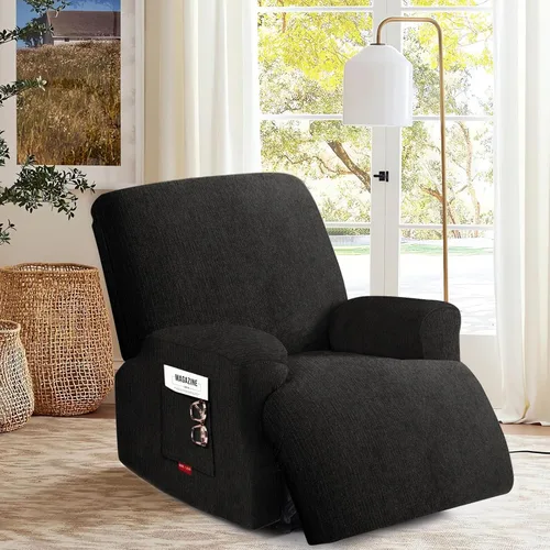 Miniatura 7 de 3 fundas elásticas para sillas reclinables, fundas de tela de felpa y protectores duraderos de muebles para niños y mascotas (1 plaza, negro)