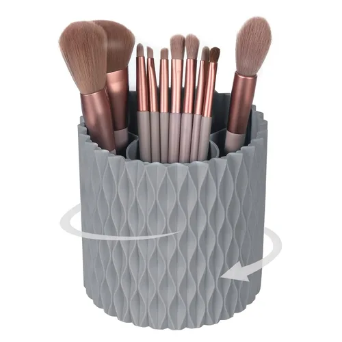 Organizador de brochas de maquillaje, rotación de 360°, vaso de 5 ranuras para cosméticos, lápices labiales, bolígrafos, organizador de tocador y