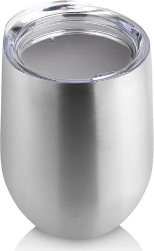 Miniatura 44 de DOMICARE - Juego de 8 vasos de vino de 12 onzas con tapa, hechos de acero inoxidable con aislamiento al vacío de doble pared, color celeste Azul