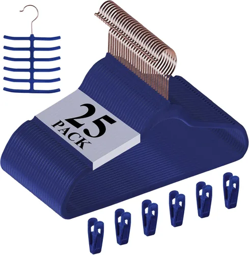 Miniatura 22 de VECELO Perchas de terciopelo de alta calidad resistentes (paquete de 60), antideslizantes y ahorran espacio con 8 clips para los dedos y soporte