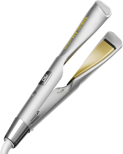 SHEGLAM Plancha plana para alisar el cabello, alisador y rizador de pelo de cerámica 2 en 1, 1 pulgada, calentamiento rápido con pantalla LCD,