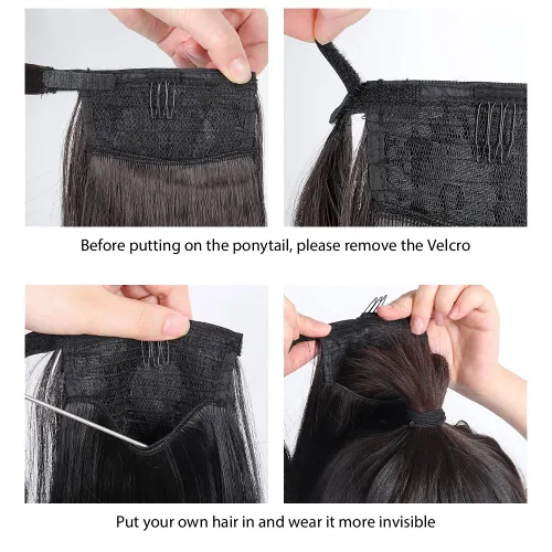Miniatura 5 de Extensiones de cabello para cola de caballo, extensión de cola de caballo roja de 16 pulgadas, corta, ondulada, rizada, envolvente, cola de caballo
