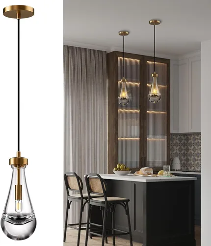 Lámparas colgantes de latón, luces colgantes de cristal, isla de cocina, lámpara de gota de lluvia para comedor, dormitorio, baño, incluye bombilla