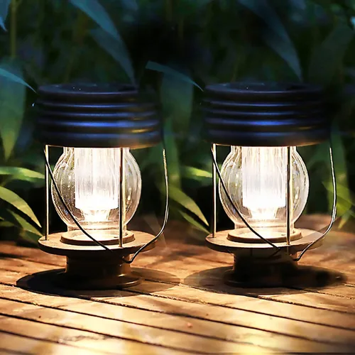 Miniatura 5 de pearlstar Faroles solares colgantes al aire libre con asa para decoración de caminos, patio, jardín, lámpara de mesa solar impermeable, paquete de 2