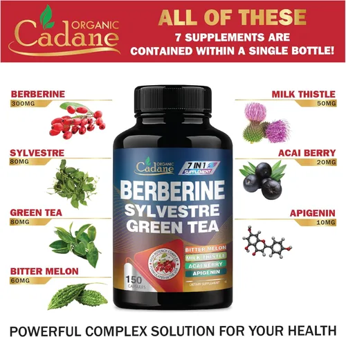 Miniatura 3 de Extracto de berberina de cadano - Suplemento de berberina con Gymnema Sylvestre, té verde y más - 150 cápsulas para el sistema inmunológico, apoyo a