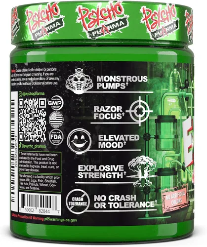 Miniatura 9 de Psycho Pharma Polvo de preentrenamiento de alta rigidez más fuerte, borde de locura, suplemento de preentrenamiento más intenso para bombas, fuerza