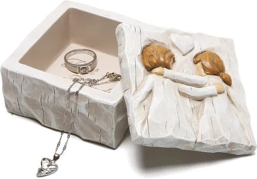 Miniatura 3 de Hodao Caja de recuerdo de joyería de la amistad, caja de recuerdo esculpida pintada a mano, cajas de recuerdos de aniversario, cajas decorativas