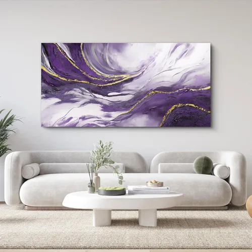 Miniatura 2 de yiijeah Arte de pared grande para sala de estar, lienzo para sala de estar, lienzo abstracto morado y dorado, decoración de pared de marco moderno