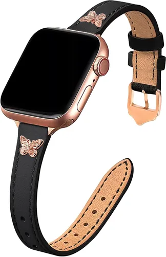 Miniatura 32 de JR.DM Correas de cuero delgadas compatibles con Apple Watch Band 1.496 in 1.575 in 1.614 in 1.654 in 1.732 in 1.772 in 1.811 in 1.929 in, correa