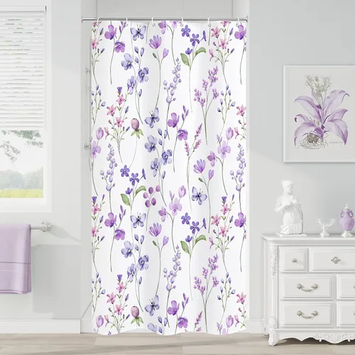 Miniatura 39 de Litabel Cortina de ducha con diseño floral de acuarela, cortina de ducha de flores de mariposa azul para baño, juego de cortina de ducha moderna