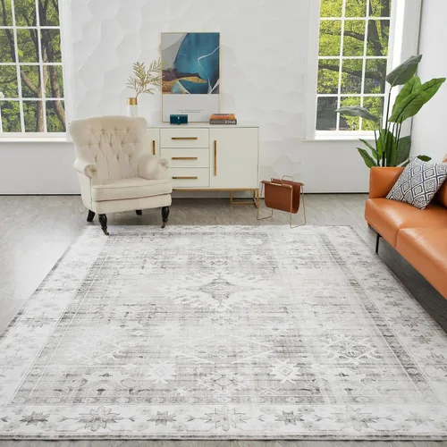 Miniatura 41 de Syalife 4x6 Alfombra Lavable para Área, Ultra Suave Antideslizante, Pila Baja, Alfombra Vintage Resistente a Manchas para Sala de Estar, Alfombra