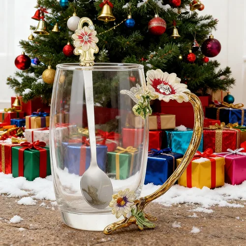 Miniatura 8 de Taza de té de cristal con cuchara y flores, regalo ideal para mujeres, especialmente mamá, en el día de San Valentín, Navidad, cumpleaños, taza