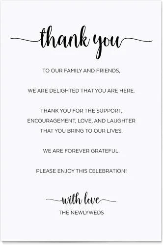 321Done Tarjeta de ajuste de lugar de agradecimiento para recién casados, agradecimiento por celebrar con nosotros, escritura minimalista de 4 x 6