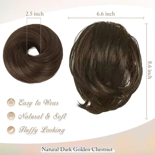 Miniatura 2 de BARSDAR Extensiones de Moño de Cabello Castaño - Extensiones de Moño de Cola de Caballo Recta y Corta para Mujeres, Postizos Sintéticos Resistentes