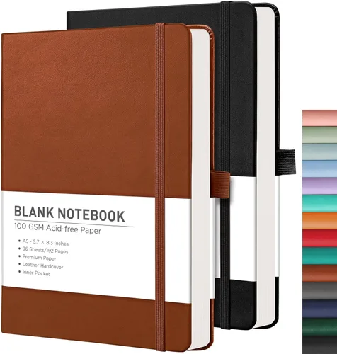 Miniatura 36 de RETTACY Cuaderno rayado, 2 paquetes, 192 páginas numeradas por paquete, tamaño A5 mediano (5.7 x 8.3 pulgadas), para hombres y mujeres, escritura