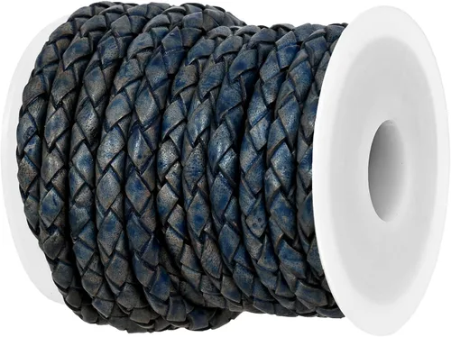 Miniatura 4 de GENIQUE Cuerda de Cuero Trenzada Redonda Genuina Real, Cuerda de Cuero para Manualidades, Hacer Joyería, Collar, Pulsera (5 Metros)