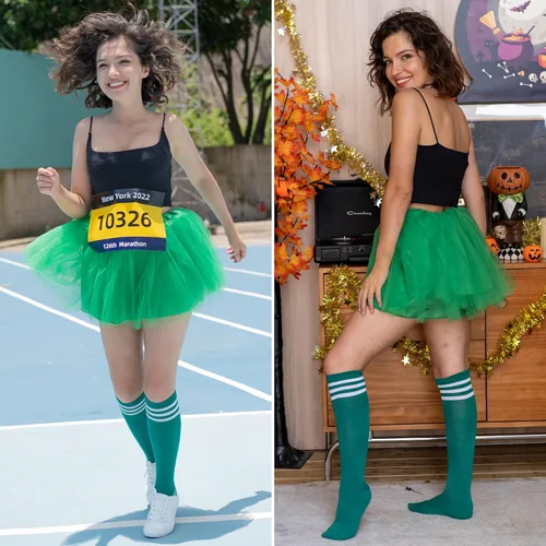 Miniatura 6 de Simplicity Conjunto de disfraz clásico de 4 capas de tul con falda tutú con calcetines de tubo para mujer