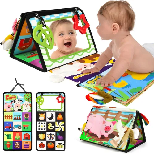 URMYWO Tummy Time Toys - Black and White High Contrast Baby Toy for Newborn - Baby Visual Stimulation Mirror - Montessori Sensory Crinkle Toy for
