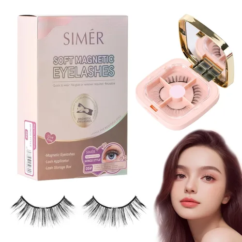 Miniatura 13 de SIMER Pestañas magnéticas duales, suaves de 0.315 a 0.511 pulgadas, pestañas postizas esponjosas, aspecto natural, 4D, extensión de pestañas de ojo
