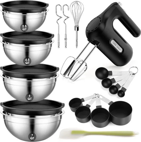 Miniatura 10 de Lord Eagle Batidora de mano eléctrica de 5 velocidades, batidora de mano compacta de 300 W, batidor de huevos de cocina portátil con 5 accesorios