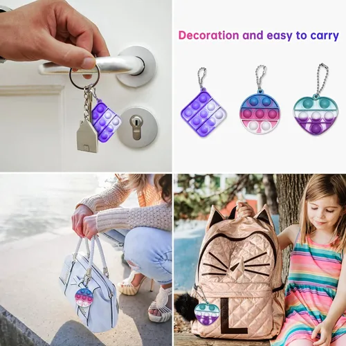 Miniatura 5 de 108 piezas de mini llavero de juguete para la ansiedad, 3 formas Pop Fidgets Pop Fidgets regalos de fiesta paquetes de juguetes sensoriales