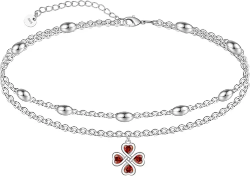 Miniatura 102 de CHIC & ARTSY Tobilleras delicadas de plata de ley S925 para verano, pulsera de tobillo ajustable multicapa para playa, joyería de pie para mujer
