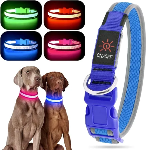 Miniatura 16 de YFbrite Collar de perro iluminado, collar de cachorro con LED recargable por USB, superbrillante, ajustable, luces brillantes para perro para Rojo