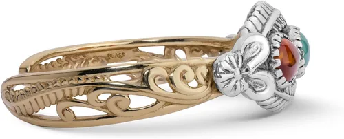 Miniatura 5 de American West - Brazalete de plata de ley y latón con piedras preciosas de ámbar y turquesa, talla S, M o L