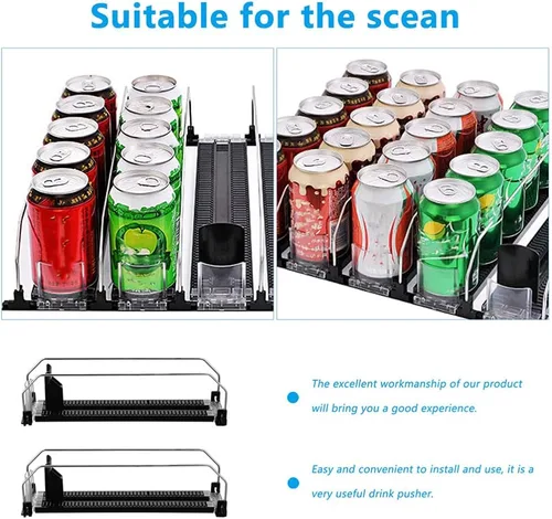Miniatura 5 de iplusmile Organizador de bebidas para refrigerador, dispensador de latas de soda autoempujable, organizador de botellas, almacenamiento de bebidas