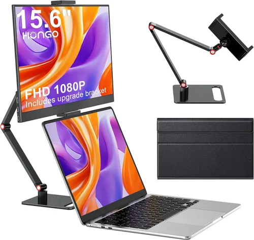 HONGO Monitor portátil con soporte 15.6 pulgadas, extensor de pantalla para portátil 1080P FHD para USB C hdmi pantalla portátil Vesa compatible
