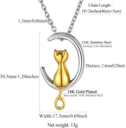 Miniatura 234 de FindChic Collares personalizados con urna para cenizas, barra vertical, gato, luna, reloj de arena, garra de perro, acero inoxidable, chapado en oro