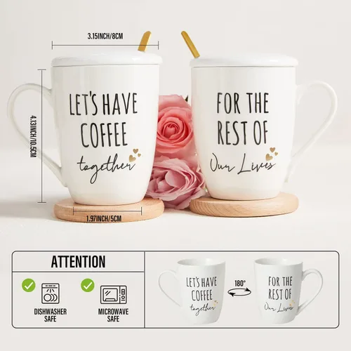 Miniatura 11 de AW BRIDAL Juego de 2 tazas de café únicas de cerámica para parejas recién comprometidas, 12 onzas, regalo de despedida de soltera para novia