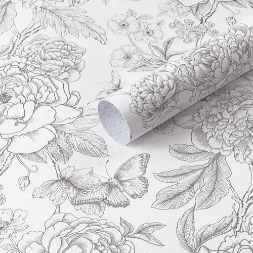Miniatura 12 de Safiyya Papel tapiz floral para despegar y pegar, papel de contacto azul y blanco, papel tapiz bohemio para dormitorio, papel de pared de peonía