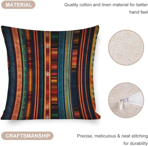 Miniatura 4 de Funda de cojín de lino con diseño de rayas bohemias, estilo bohemio, mexicano, retro, multicolor, funda de almohada decorativa de tela de lino