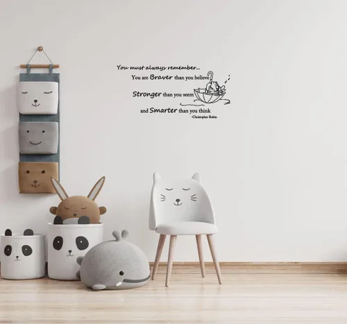 Wall Decals Quote Winnie Pooh Braver Stronger Smarter Vinyl Sticker Baby Boy Girl Bedroom Nursery Home Decor L343 (56in x 26in, lime tree green)